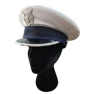 Bancroft Cap Co US Air Force White Blue Dress Hat USAF Vintage Metal Eagle